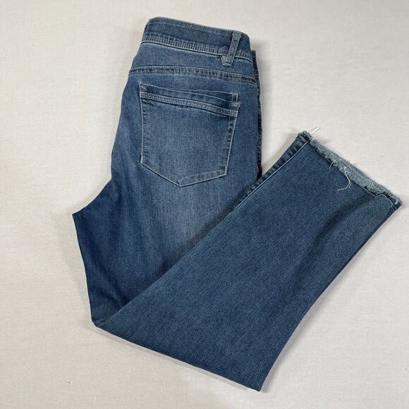 Democracy Jeans Women 12 Blue Ab Technology Denim Straight Stretch Raw Hem - Picture 3 of 12